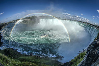 High angle view of waterfall in sea