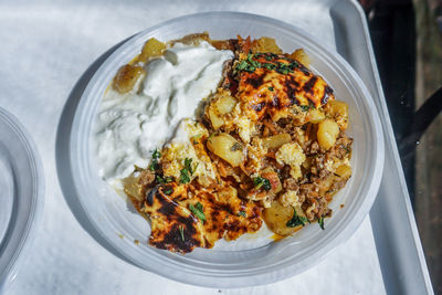 High angle view of meal served in plate