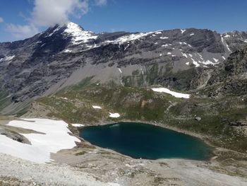 Scenic view of snowcapped mountains against sky