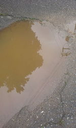 Reflection of sky on puddle