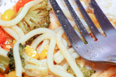 High angle view of pasta in plate