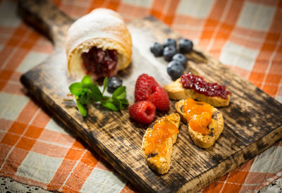 Close-up of dessert on cutting board