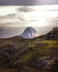 Scenic view of volcanic landscape against sky