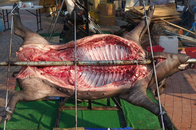 High angle view of fish for sale in market