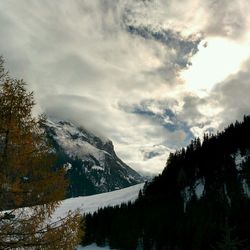 Scenic view of mountains against cloudy sky