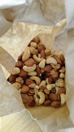 High angle view of coffee beans on table