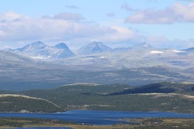 Scenic view of snowcapped mountains against sky