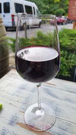 Close-up of wineglass on table