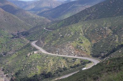 High angle view of winding road on mountain