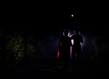 Silhouette people standing against sky at night