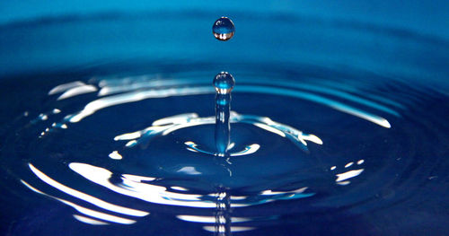 Close-up of drop falling in water