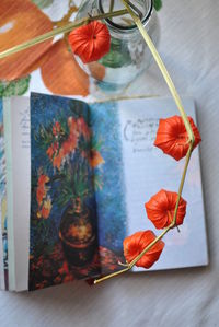 Close-up of hibiscus flower on table