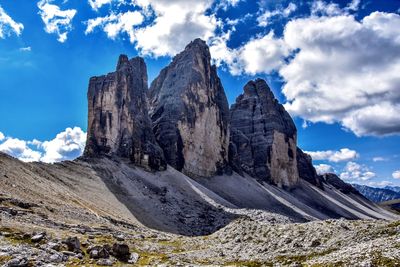 Low angle view of rock formations against sky