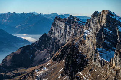 Scenic view of snowcapped mountains against sky