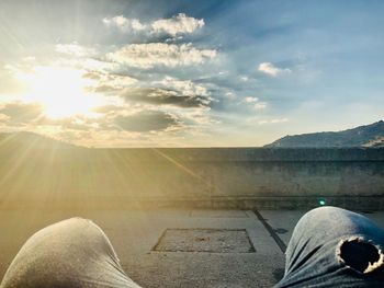 Scenic view of mountains against sky during sunset