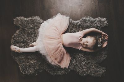 High angle portrait of woman lying down