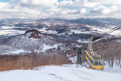 Aerial view of snowcapped mountains against sky
