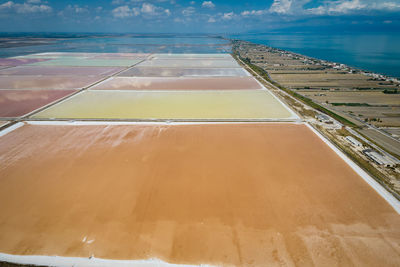 Aerial view of the salt pan in margherita di savoia, unesco heritage from above, apulia