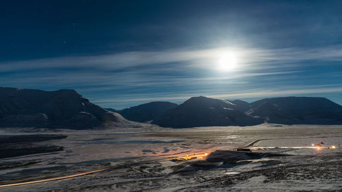 Scenic view of land against sky at night