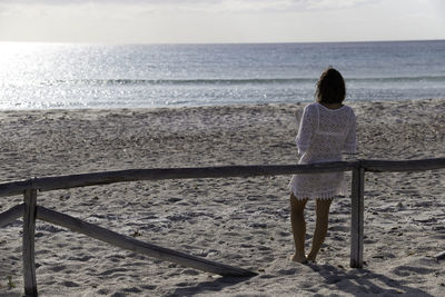 Rear view of man standing on beach