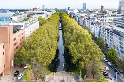 High angle view of buildings in city