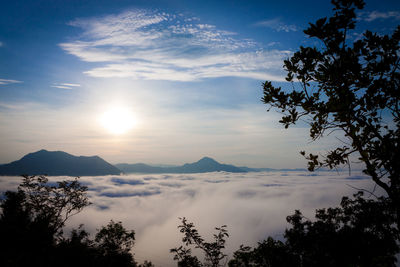 Scenic view of silhouette mountains against sky during sunset