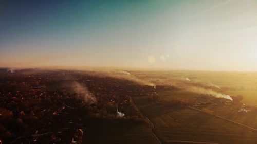 High angle shot of cityscape against sky