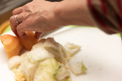 Close-up of hand holding meat