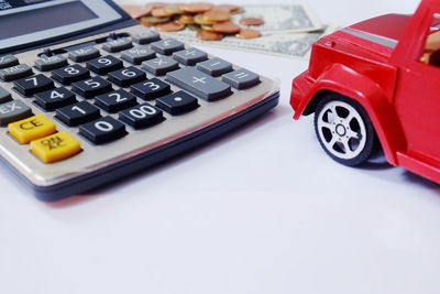 Close-up of toy car on table