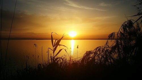 Scenic view of sea against sky at sunset