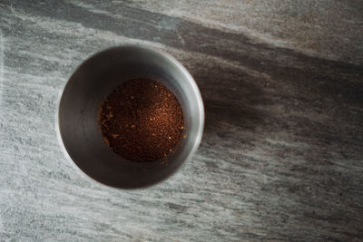 High angle view of coffee on table