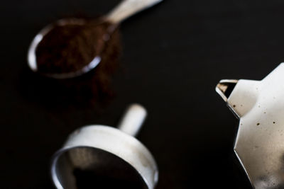 High angle view of drink against black background