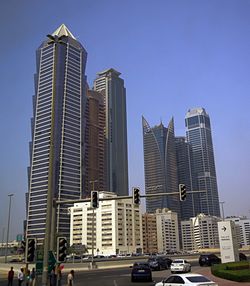 View of modern buildings against clear sky