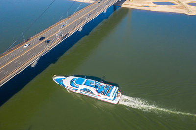 High angle view of sailboat in sea