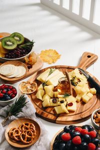 High angle view of breakfast on table