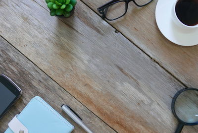 High angle view of coffee on table