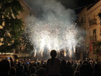 Group of people watching firework display