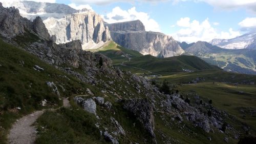 Panoramic view of landscape and mountains against sky