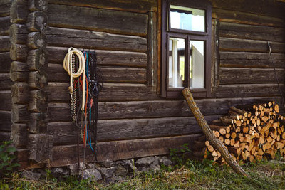 Stack of logs in a building