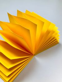 High angle view of yellow paper on table