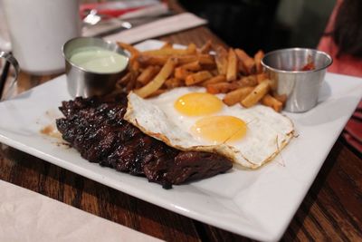 Close-up of breakfast on table