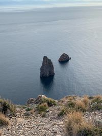 High angle view of rocks in sea