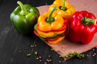 Close-up of bell peppers on table