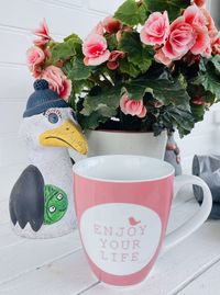 Close-up of pink roses in vase on table