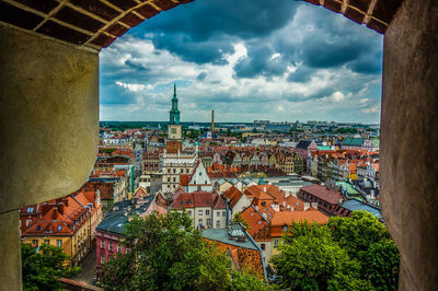 High angle view of townscape against sky