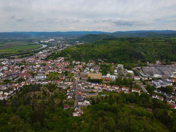 High angle view of townscape against sky
