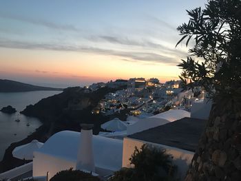 View of town at sunset