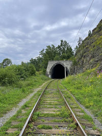 Railroad track against sky