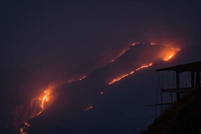 Scenic view of illuminated mountain against sky at night