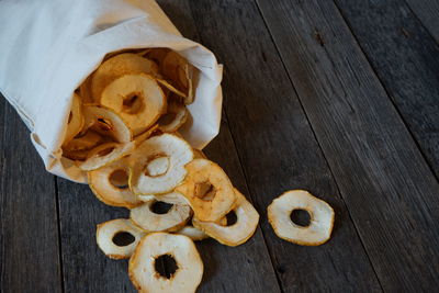 High angle view of cookies on table